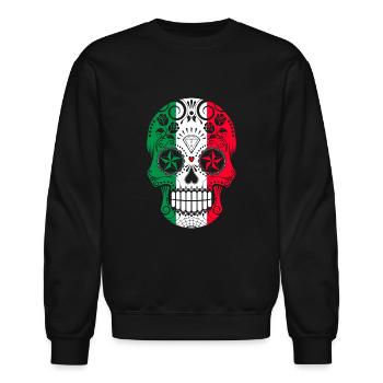 Italian Flag Sugar Skull with Roses - Unisex Crewneck Sweatshirt - black - Front - AI Model Female 172 light (172cm) & AI Model Male 185 light (185cm)