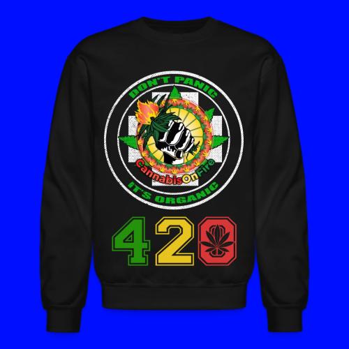 Playful 420 On Fire Organic Weed Marijuana Design - Unisex Crewneck Sweatshirt