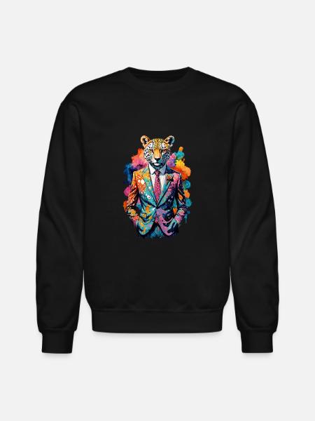 Cheetah in suit - Unisex Crewneck Sweatshirt - black