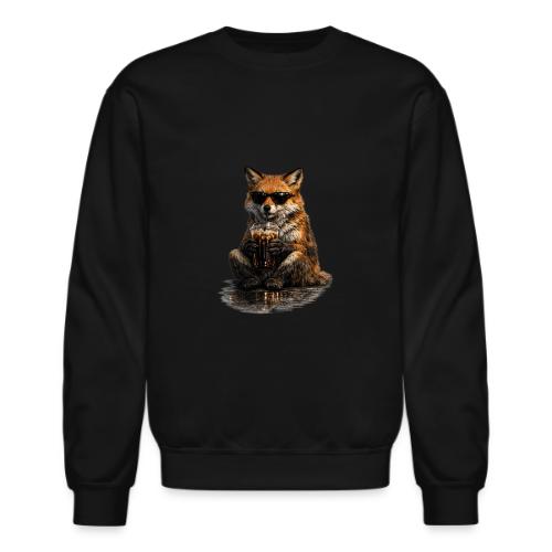 Cool Red Fox Wearing Sunglasses Drinking Coffee - Unisex Crewneck Sweatshirt