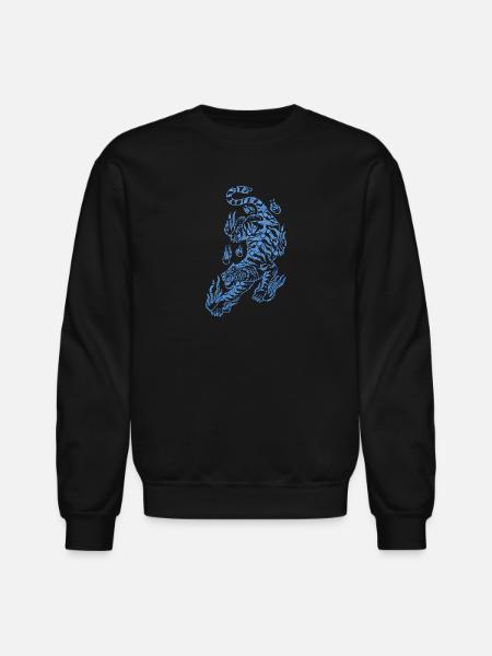 Flaming Blue Water Tiger - Unisex Crewneck Sweatshirt - black