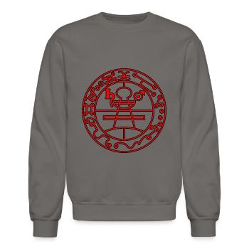 Seal of Solomon - Red - Unisex Crewneck Sweatshirt - asphalt gray - Front - AI Model Female 172 light (172cm) & AI Model Male 185 light (185cm)