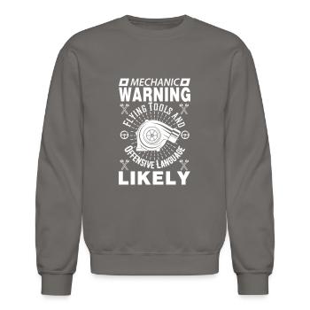Mecha Warning Flying Tools And Offensive - Unisex Crewneck Sweatshirt - asphalt gray - Front - AI Model Female 172 light (172cm) & AI Model Male 185 light (185cm)