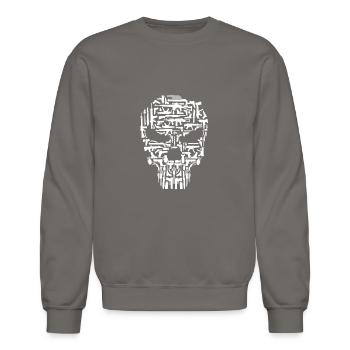 Skull and Guns and Knives Graphic T shirt - Unisex Crewneck Sweatshirt - asphalt gray - Front - AI Model Female 172 light (172cm) & AI Model Male 185 light (185cm)