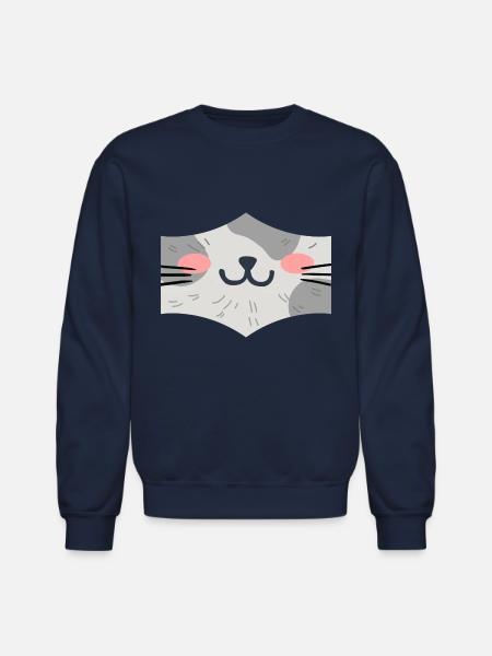 Cat Face Mask - Unisex Crewneck Sweatshirt - navy