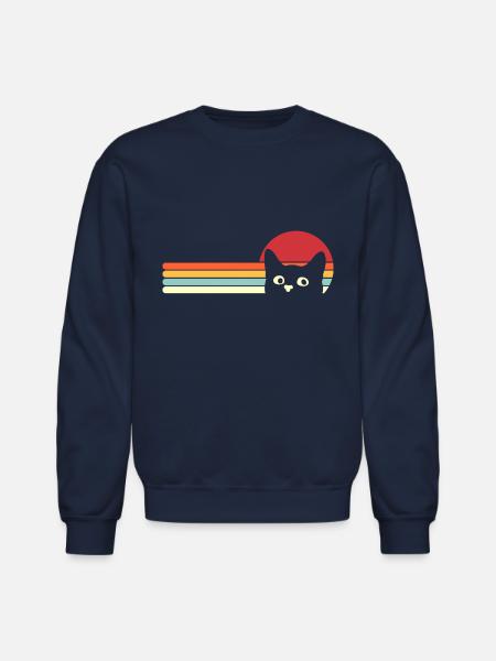 Cat Retro Sunset Cat Face - Unisex Crewneck Sweatshirt - navy