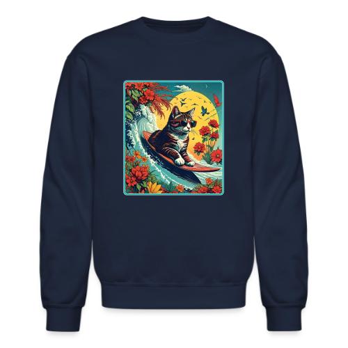 Kitten Surfing In Flowers - Unisex Crewneck Sweatshirt
