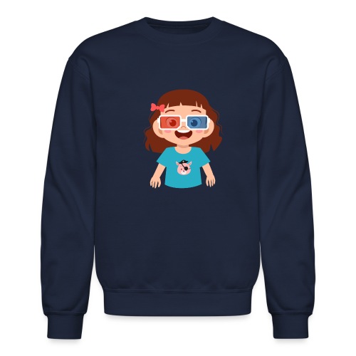 Girl red blue 3D glasses doing Vision Therapy - Unisex Crewneck Sweatshirt