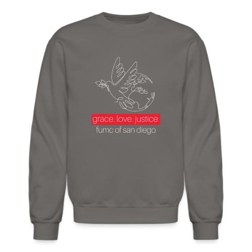 Grace. Love. Justice.- dove and earth graphic - Unisex Crewneck Sweatshirt