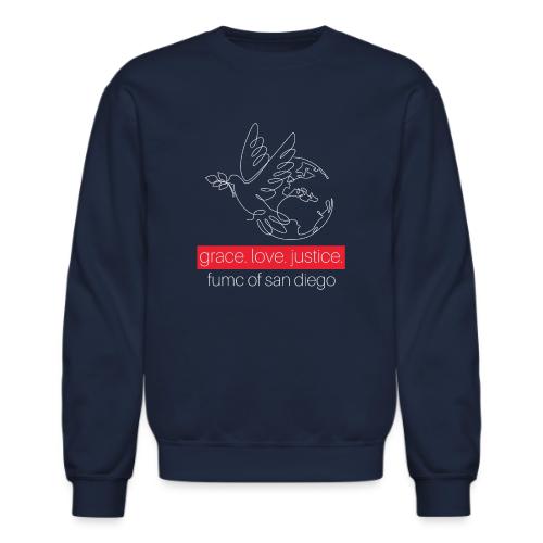 Grace. Love. Justice.- dove and earth graphic - Unisex Crewneck Sweatshirt