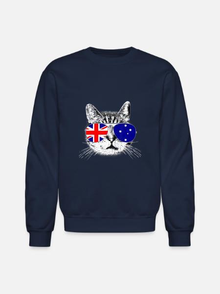 Australian Flag Australia Cat Sunglasses Men Women - Unisex Crewneck Sweatshirt - navy