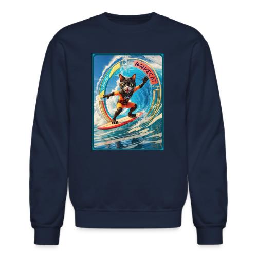 Wavecat Surfing A Wave Portal - Unisex Crewneck Sweatshirt