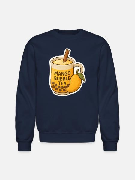Mango Bubble Tea Illustration - Unisex Crewneck Sweatshirt - navy
