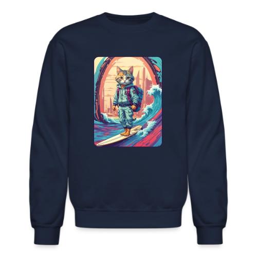City Surf Messenger Cat - Unisex Crewneck Sweatshirt
