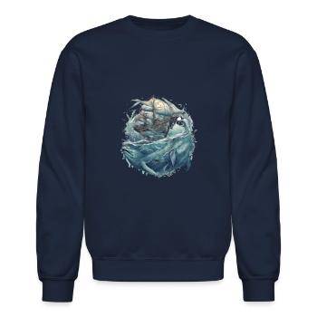 Deep Sea Daemon - Unisex Crewneck Sweatshirt - navy - Front - AI Model Female 172 light (172cm) & AI Model Male 185 light (185cm)