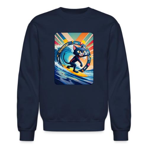 Wavecat Surfing A Rainbow Sunrise - Unisex Crewneck Sweatshirt