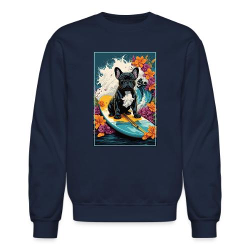 French Bulldog Surfing A Flower Wave - Unisex Crewneck Sweatshirt