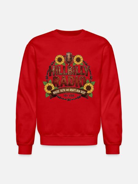 Hillbilly_Radio_Logo_Sunflowers - Unisex Crewneck Sweatshirt - red