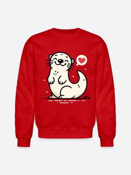Lovable Otter Heart Chat - Unisex Crewneck Sweatshirt - red