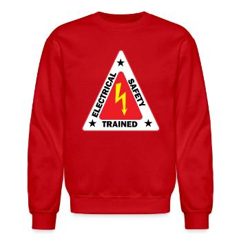 electrical Safety Trained Triangle Warning Sign - Unisex Crewneck Sweatshirt - red - Front - AI Model Female 172 light (172cm) & AI Model Male 185 dark (185cm)