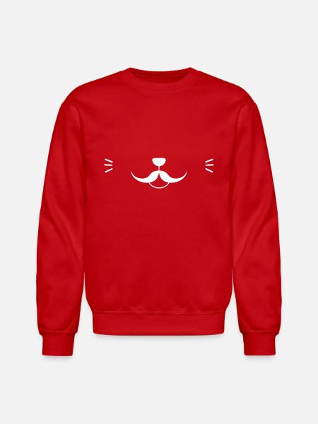 Moustache Cat Face - Unisex Crewneck Sweatshirt - red