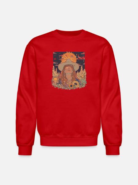 Mystic Sunflower Dreamer Illustration - Unisex Crewneck Sweatshirt - red