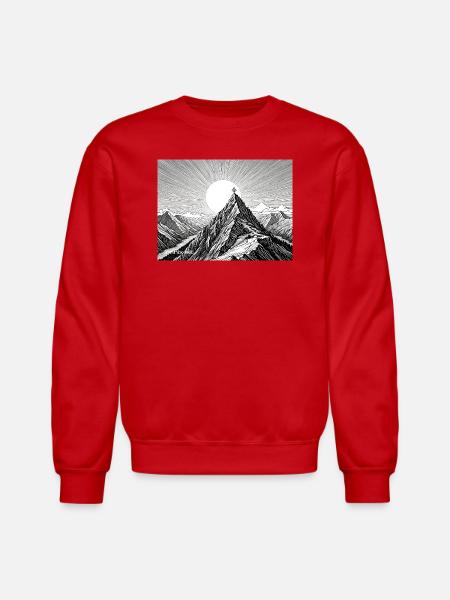 Sunlit Peak Line Art - Unisex Crewneck Sweatshirt - red