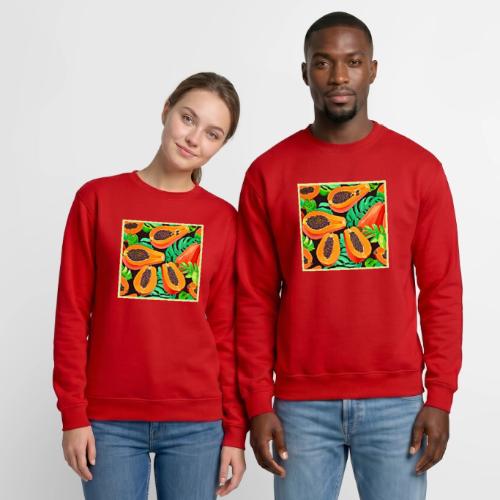 Papaya and Leaves Fresh Pattern - Unisex Crewneck Sweatshirt