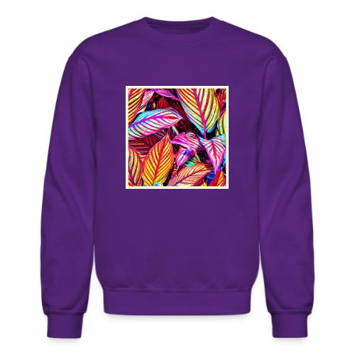 Striped Neon Leaves Design - Unisex Crewneck Sweatshirt