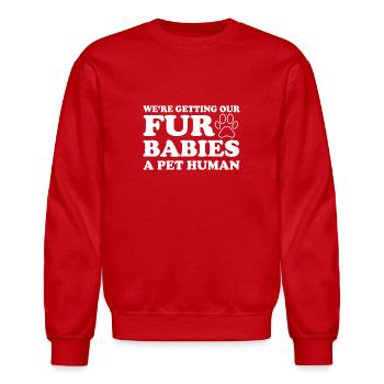 Human Pregnancy Announcement Pet Owner - Unisex Crewneck Sweatshirt - red - Front - AI Model Female 172 light (172cm) & AI Model Male 185 dark (185cm)