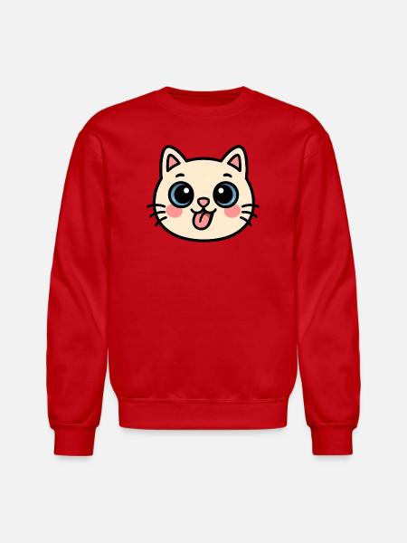 Kawaii Cat Face - Unisex Crewneck Sweatshirt - red