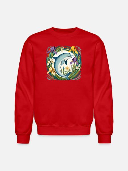 Dolphin in Iris Circle - Unisex Crewneck Sweatshirt - red