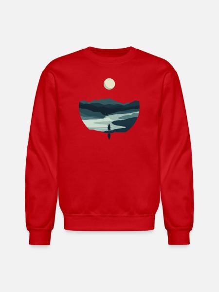 Moonlit Valley Silhouette - Unisex Crewneck Sweatshirt - red