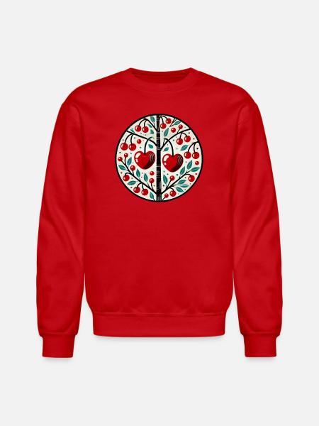 Heart Cherry Tree Folk Circle - Unisex Crewneck Sweatshirt - red