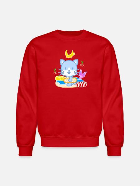 Blue Cat Beach Splash - Unisex Crewneck Sweatshirt - red