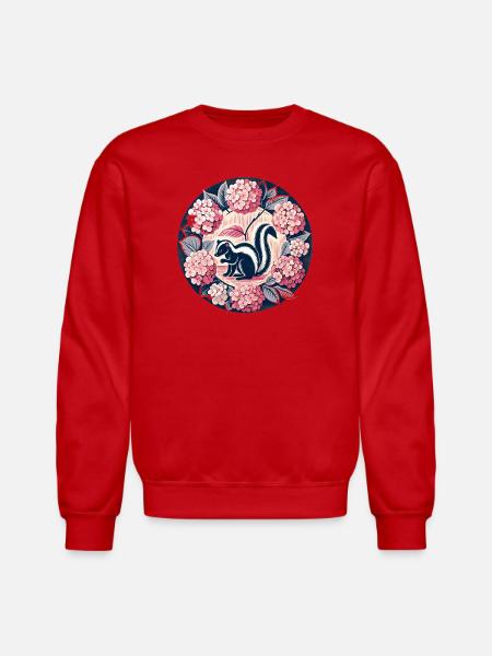Hydrangea Circle Skunk Motif - Unisex Crewneck Sweatshirt - red