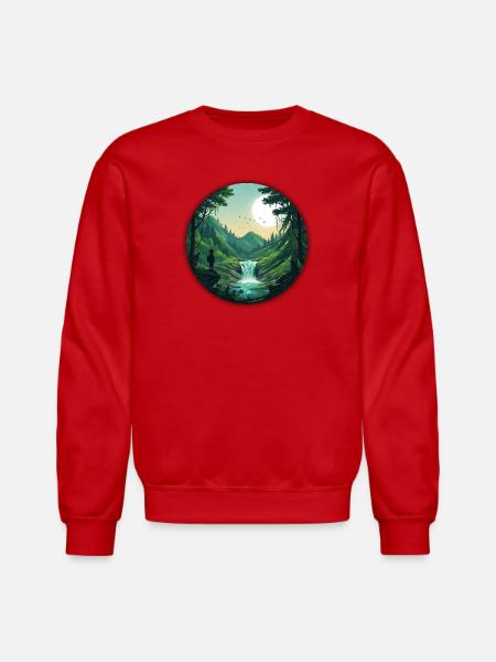 Moonlit Forest Valley - Unisex Crewneck Sweatshirt - red
