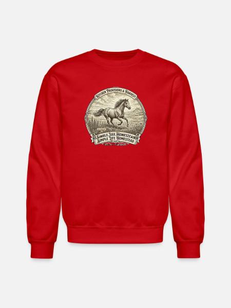 Rustic Horse Homestead Emblem - Unisex Crewneck Sweatshirt - red