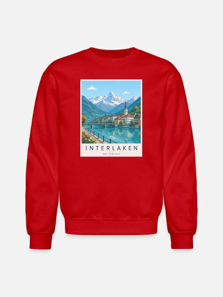 Interlaken Alpine Lakescape - Unisex Crewneck Sweatshirt - red