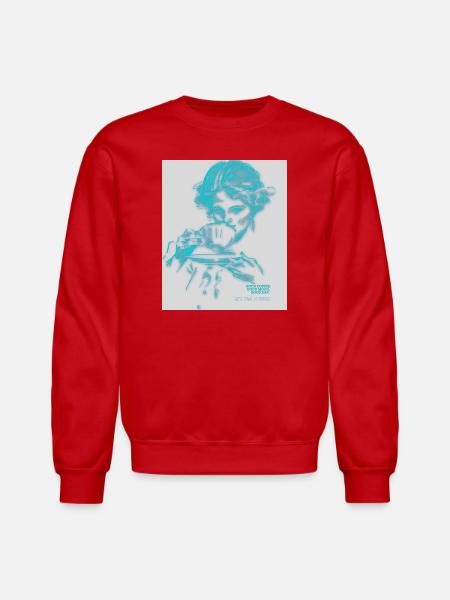 Cyan Coffee Sketch Portrait - Unisex Crewneck Sweatshirt - red