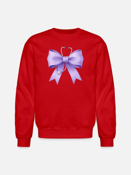 Purple Bow with Stethoscope - Unisex Crewneck Sweatshirt - red
