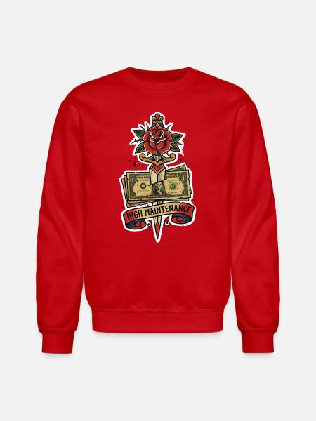 High Maintenance Rose Dollar Tattoo - Unisex Crewneck Sweatshirt - red