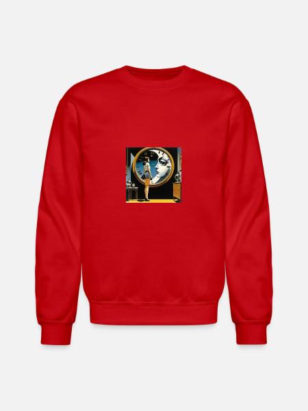 Girl moon clock - Unisex Crewneck Sweatshirt - red