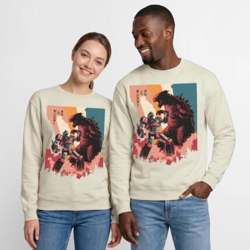 Steel vs Scales: Mecha vs Monster Battle Design - Unisex Crewneck Sweatshirt