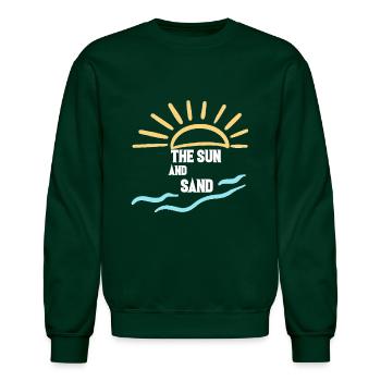 Live by the sun and sand - Unisex Crewneck Sweatshirt - forest green - Front - AI Model Female 172 light (172cm) & AI Model Male 185 light (185cm)
