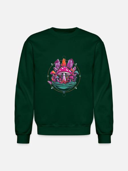 Crystal Mushrooms Terrarium - Unisex Crewneck Sweatshirt - forest green