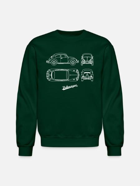 Volkswagen VW Blueprint Beetle White With VW Logo - Unisex Crewneck Sweatshirt - forest green