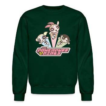 Powerpuff Girls Vintage - Unisex Crewneck Sweatshirt - forest green - Front - AI Model Female 172 light (172cm) & AI Model Male 185 light (185cm)