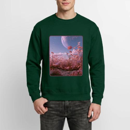 Cosmic Moon & Cosmos Flowers Art - Unisex Crewneck Sweatshirt
