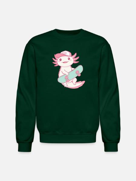 Axolotl Skater - Unisex Crewneck Sweatshirt - forest green